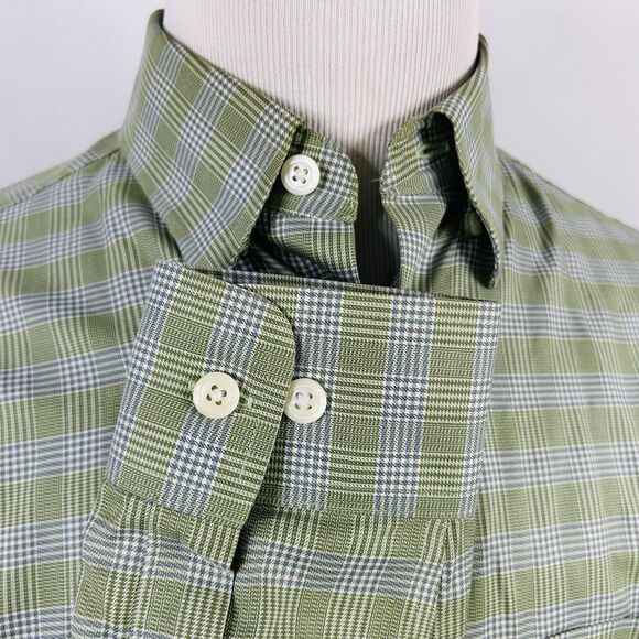 Orvis Medium Button Down Shirt Green White Glen Plaid 100% Cotton Casual - Picture 4 of 5